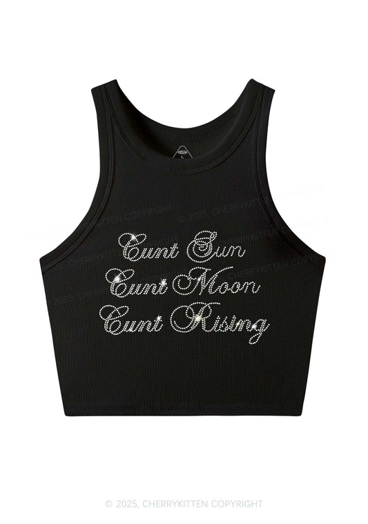 Rhinestone Sun Moon Rising Y2K Crop Tank Top Cherrykitten