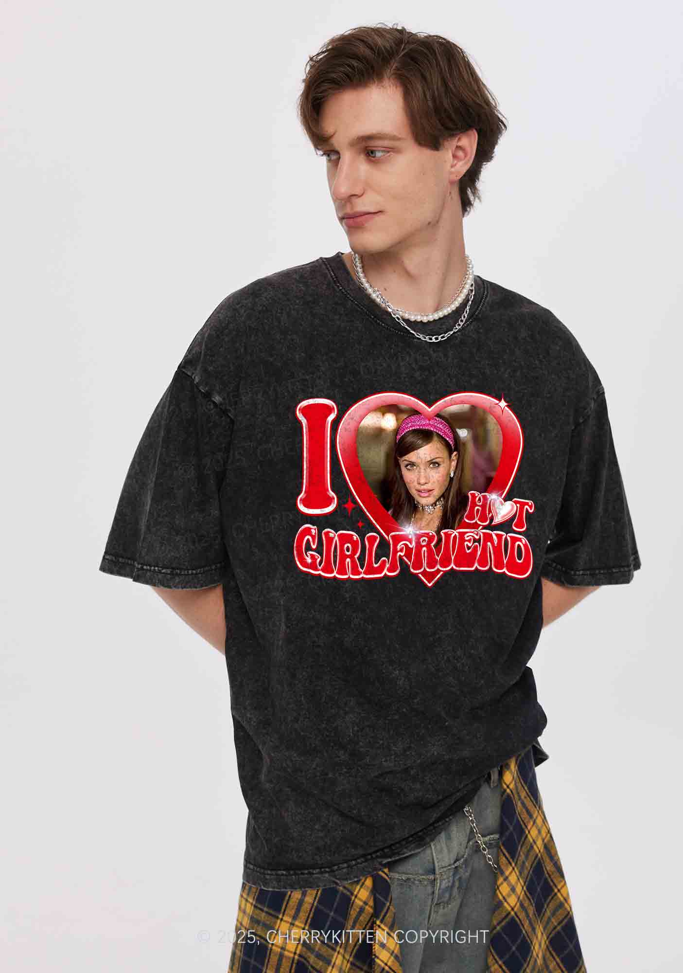Custom I Love My Hot GF BF Y2K Valentine's Day Washed Tee Cherrykitten