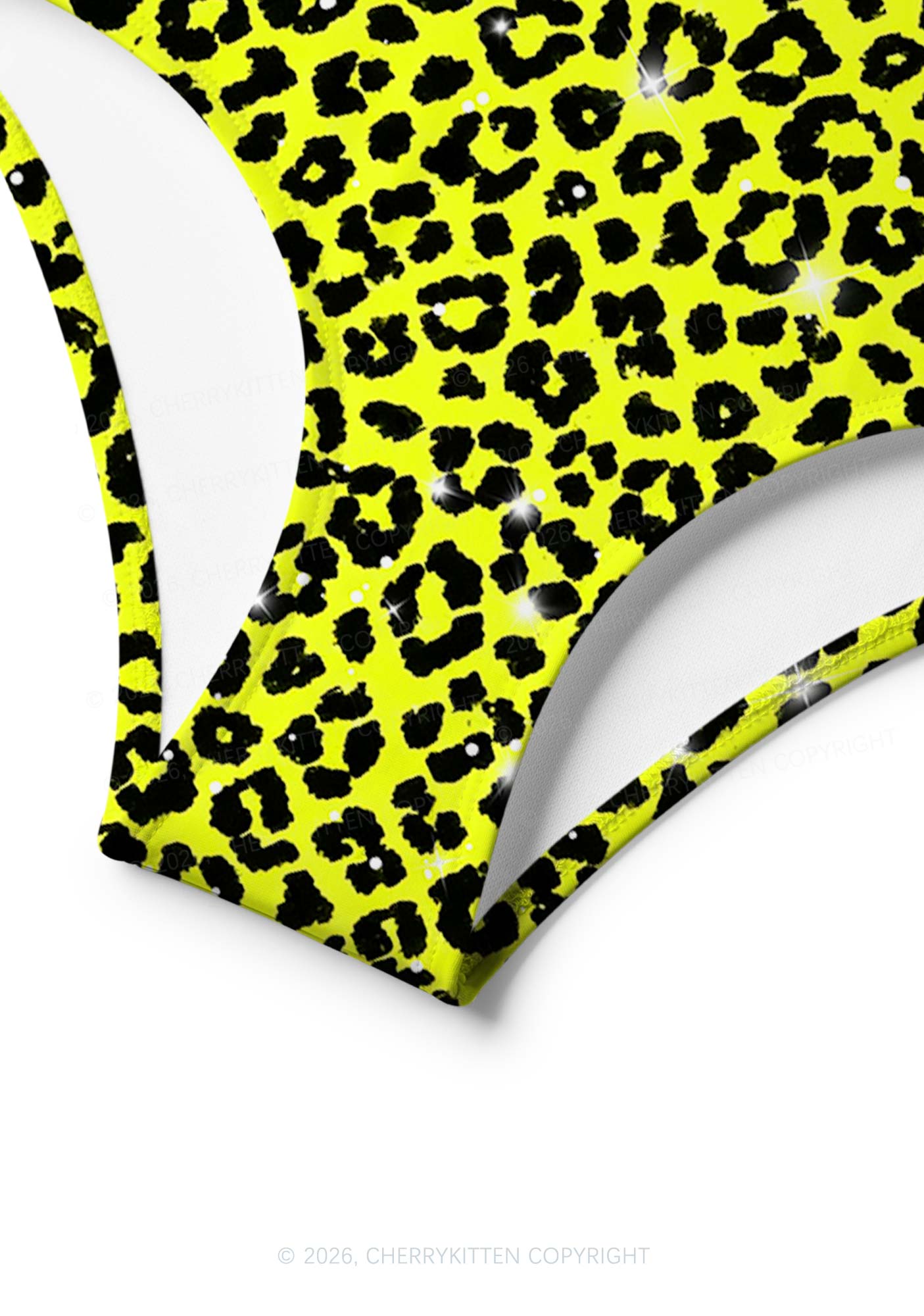 Lime Yellow Leopard Y2K Print Bikini Set Cherrykitten