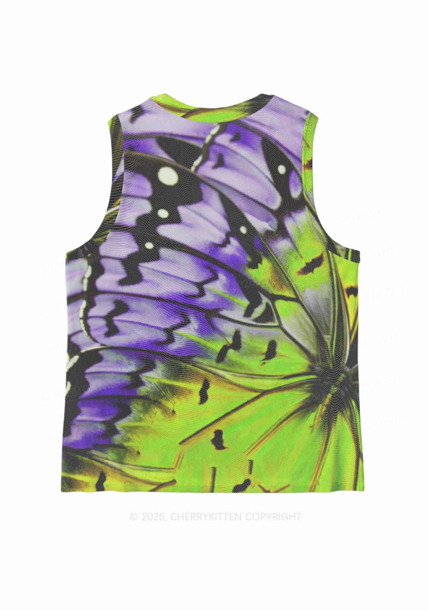 Purple Lime Butterfly Wing Y2K Mesh Muscle Tank Cherrykitten