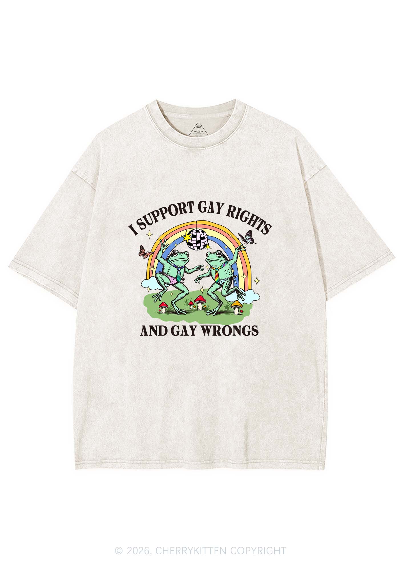 I Support Gay Rights Disco Frogs Y2K Shirts Washed Tee Cherrykitten