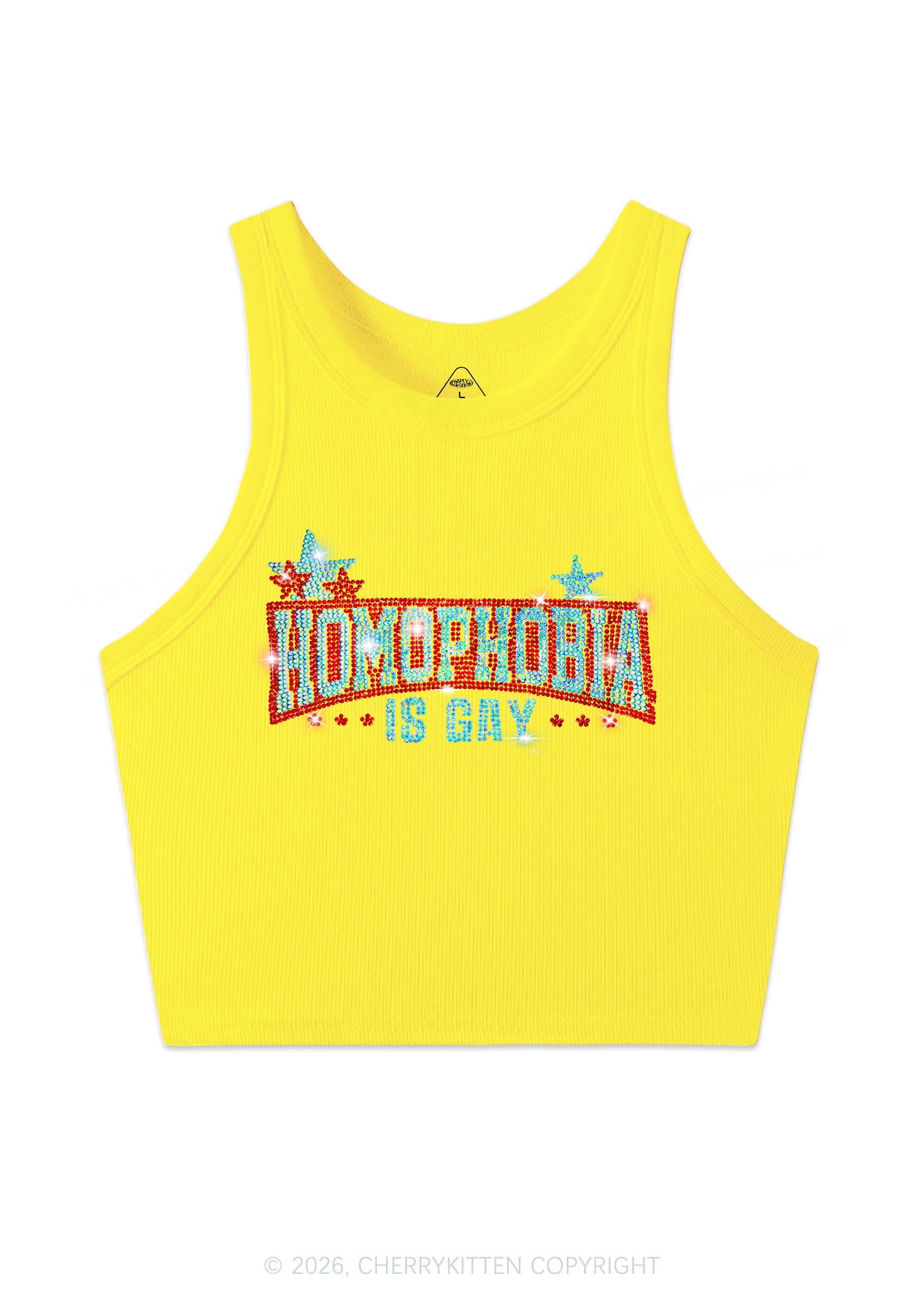 Rhinestone Homophobia Is Gay Pride Y2K Crop Tank Top Cherrykitten