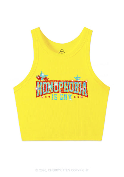 Rhinestone Homophobia Is Gay Pride Y2K Crop Tank Top Cherrykitten