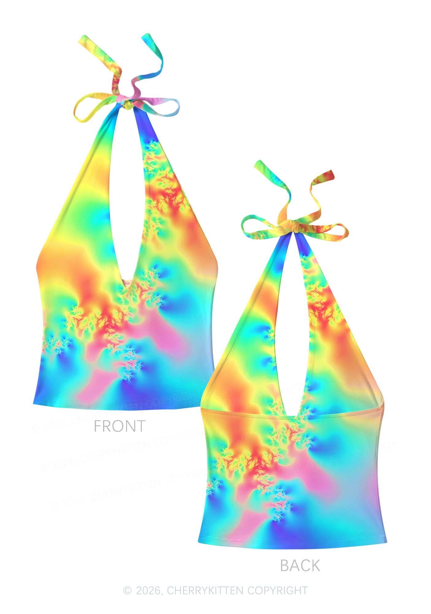 Rainbow Thermal Pride Y2K Print Halter Deep V Neck Cami Cherrykitten