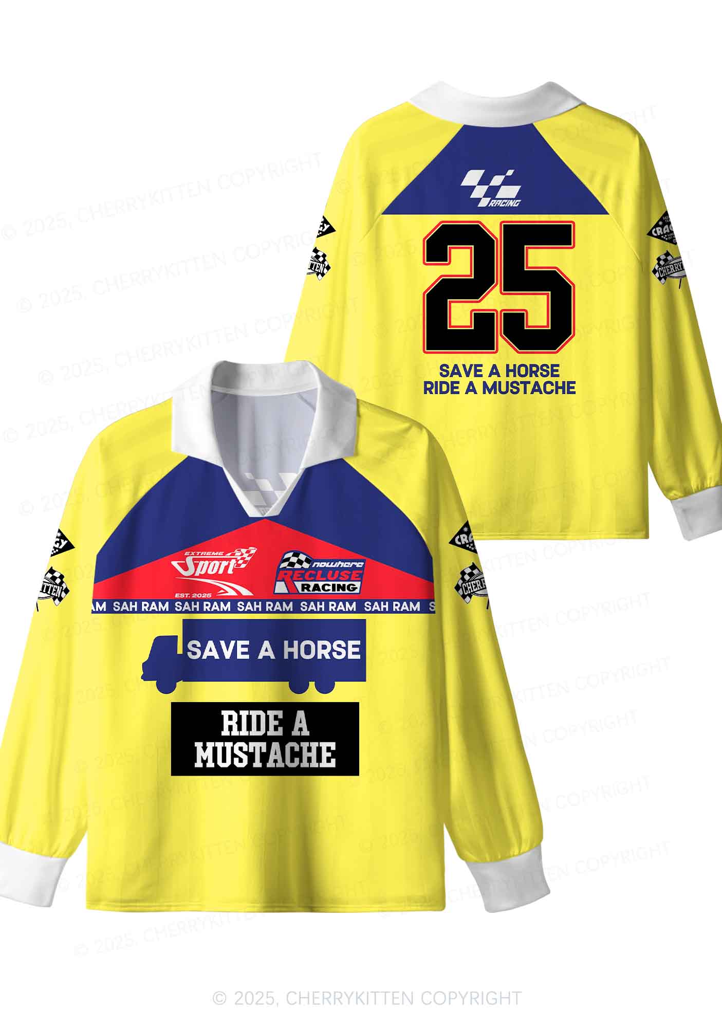 Custom Ride A Mustache Y2K Sport Long Sleeve Jersey Shirts Cherrykitten