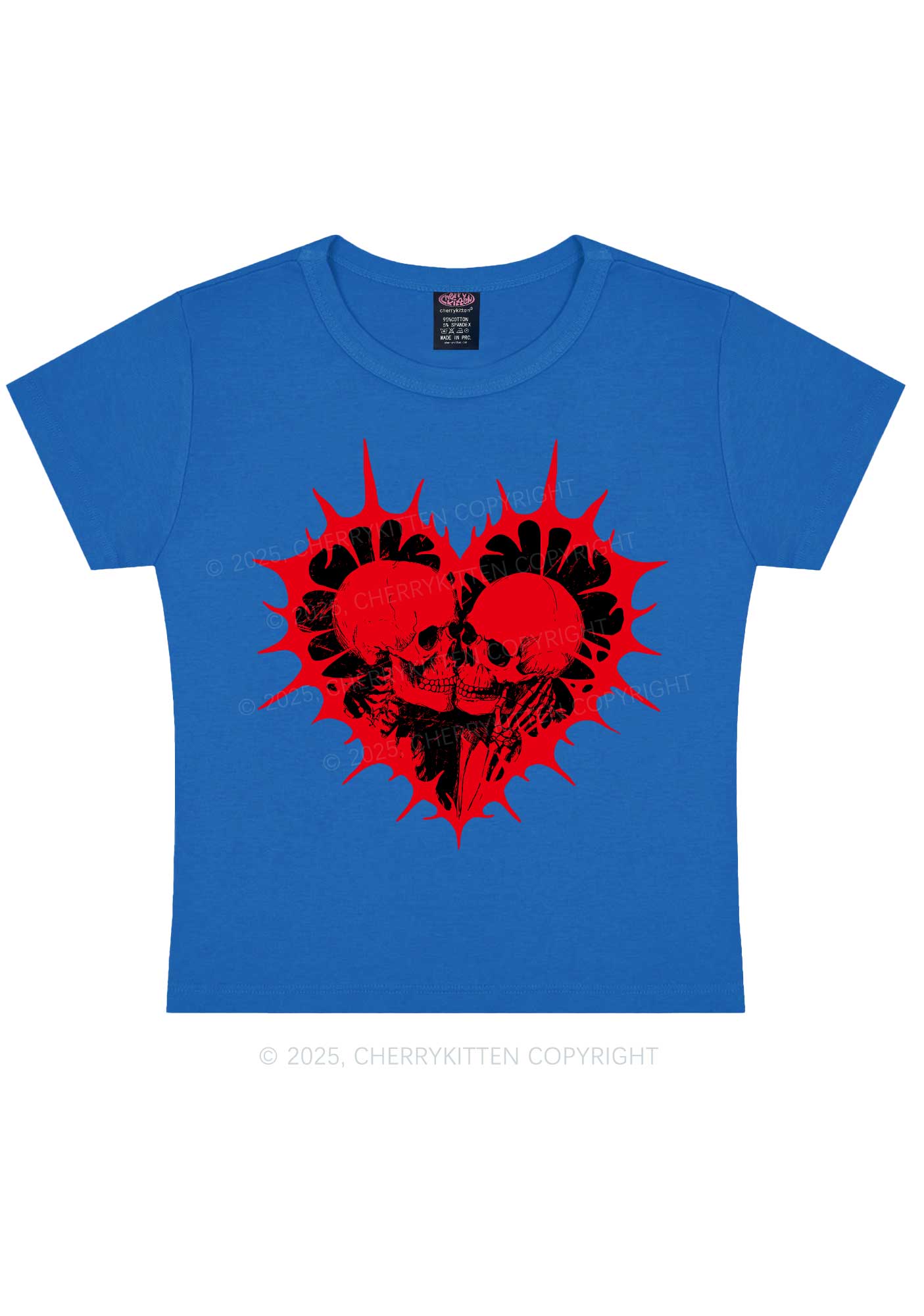 Spiked Heart Skulls Valentine's Day Y2K Baby Tee Cherrykitten