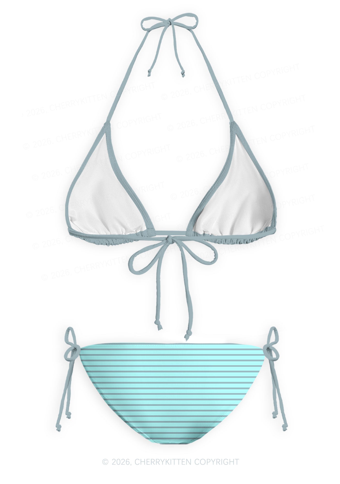 Grey Stripes On Green Y2K Print Bikini Set Cherrykitten