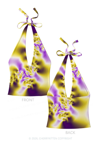 Nonbinary Thermal Pride Y2K Print Halter Deep V Neck Cami Cherrykitten