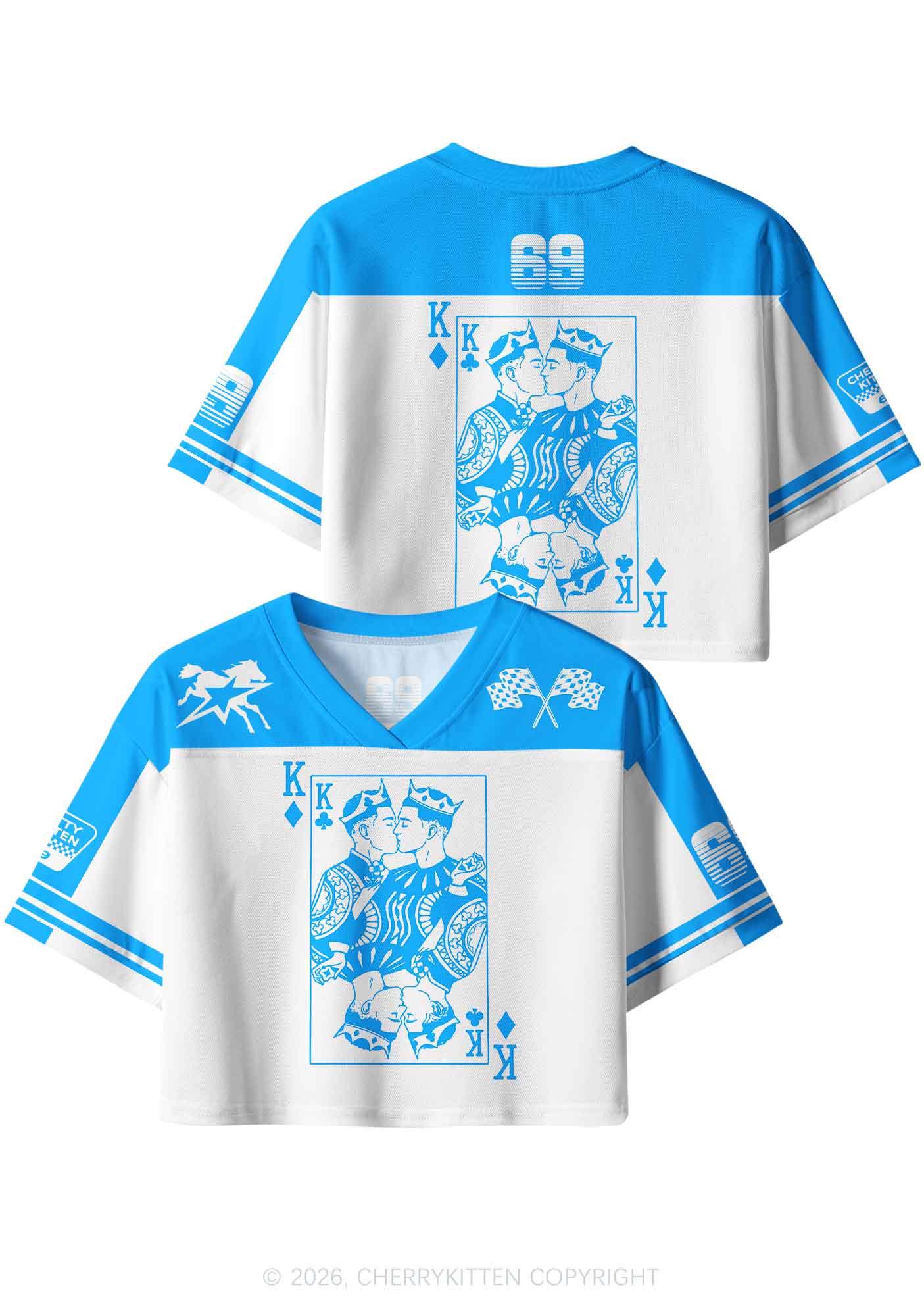 Blue Gay King Pride Y2K Crop Sport Jersey Shirts Cherrykitten