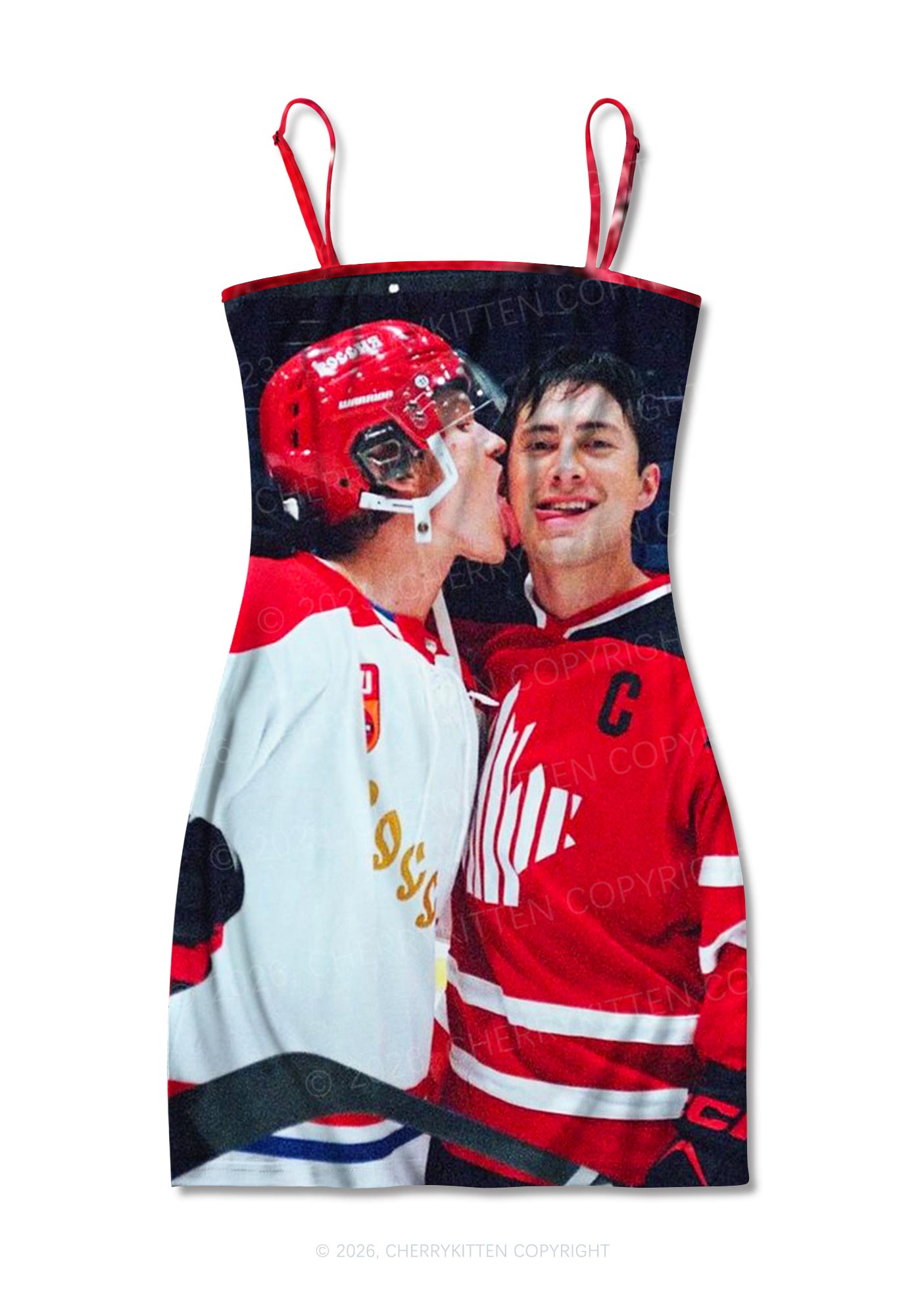 Red Kissing HR Y2K Print Slip Dress Cherrykitten