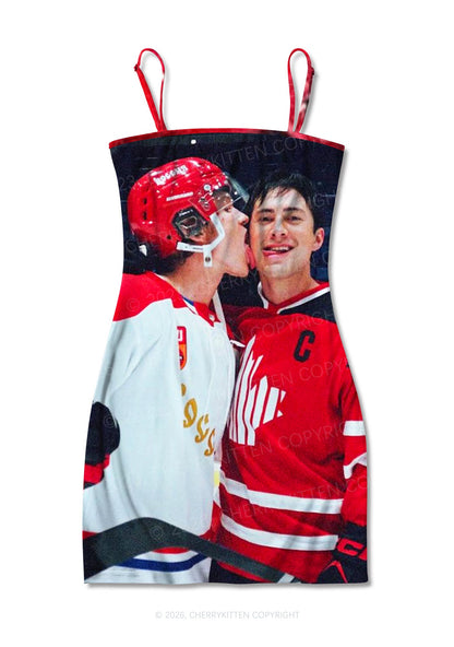 Red Kissing HR Y2K Print Slip Dress Cherrykitten