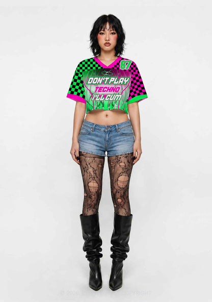 Checkered Dont Play Techno Y2K Crop Sport Jersey Shirts Cherrykitten