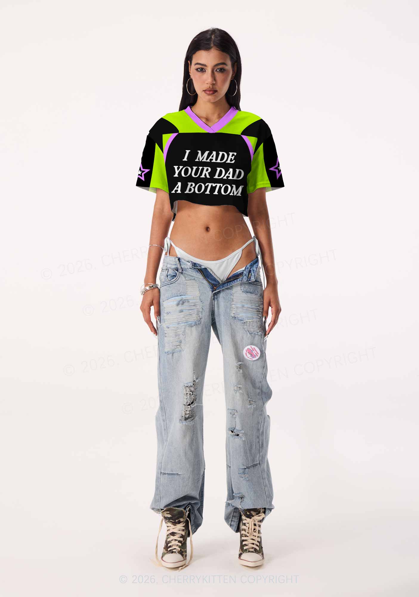 I Made Your Dad A Bottom Pride Y2K Crop Sport Jersey Shirts Cherrykitten