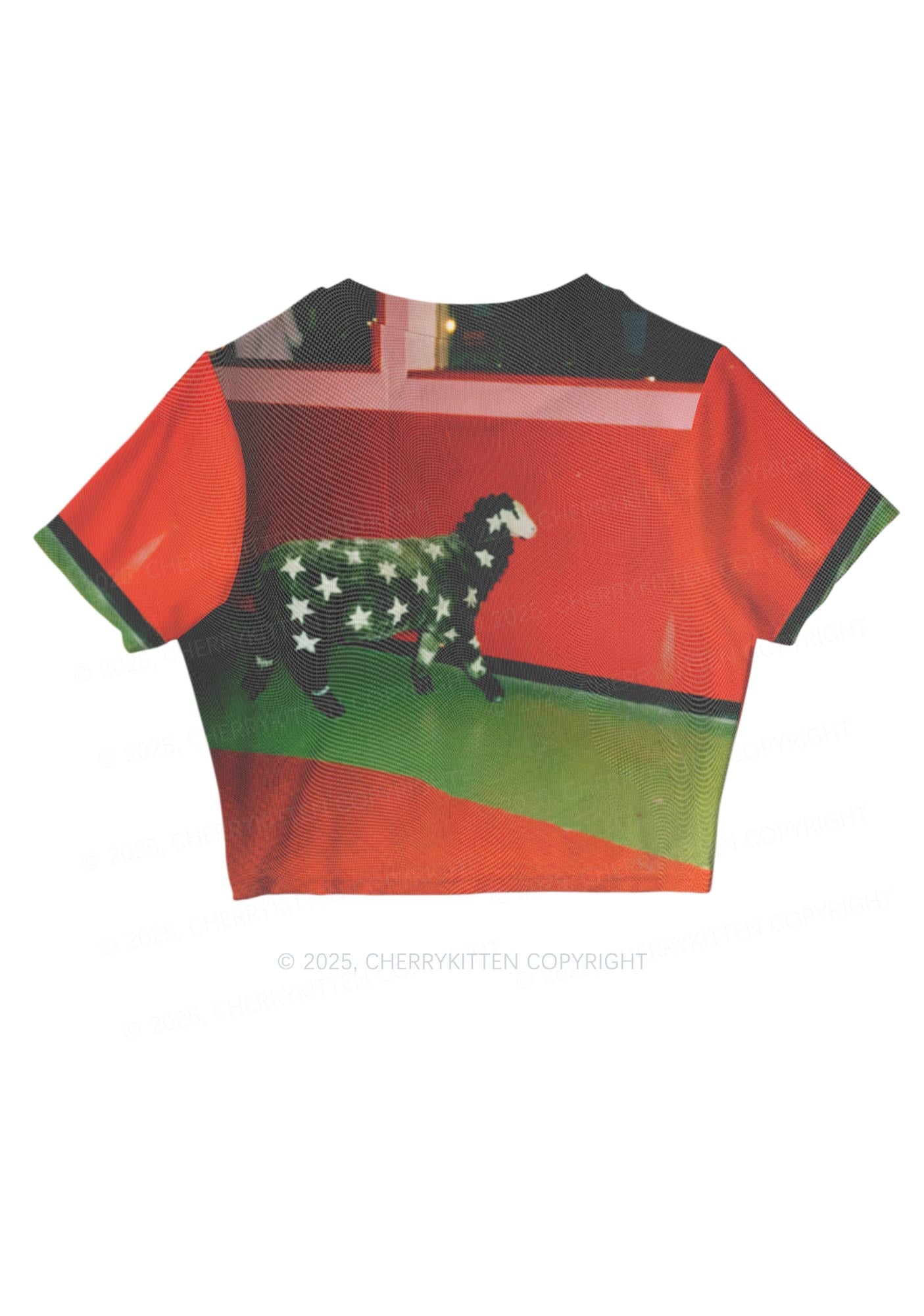 Sheep Starry Wool Y2K Mesh Crop Top Cherrykitten