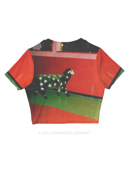 Sheep Starry Wool Y2K Mesh Crop Top Cherrykitten