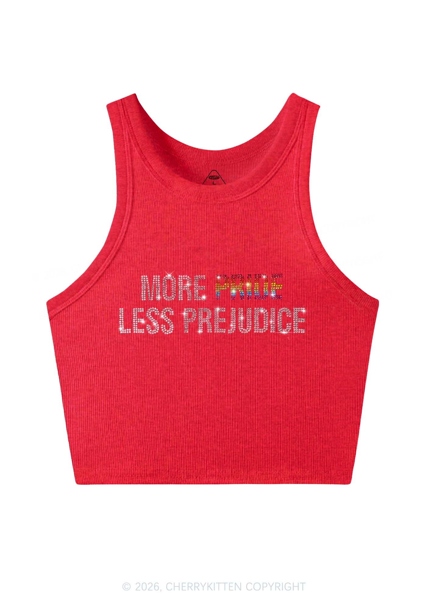 Rhinestone More Pride Less Prejudice Pride Y2K Crop Tank Top Cherrykitten