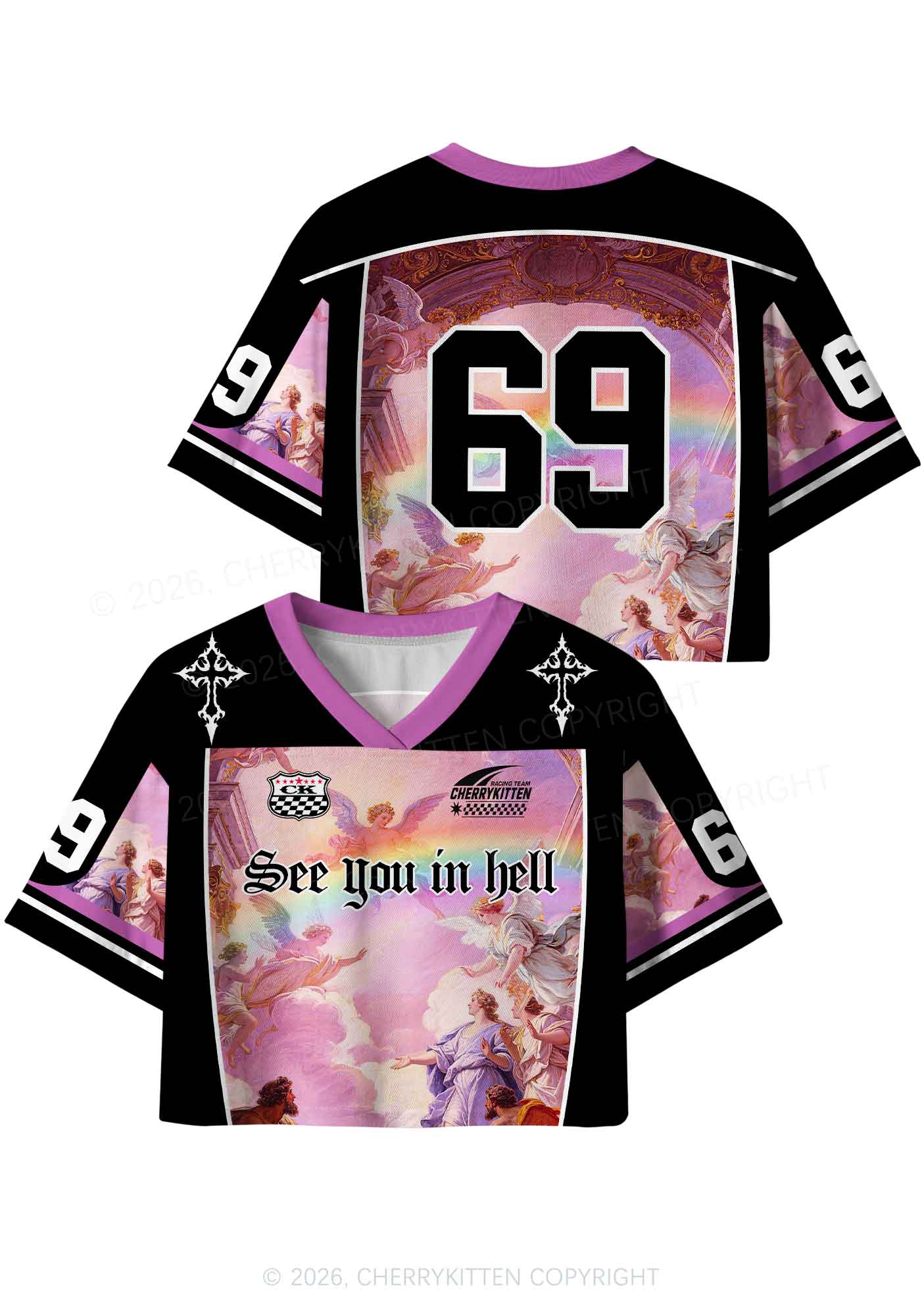 See You In Hell Angel Pride Y2K Crop Sport Jersey Shirts Cherrykitten