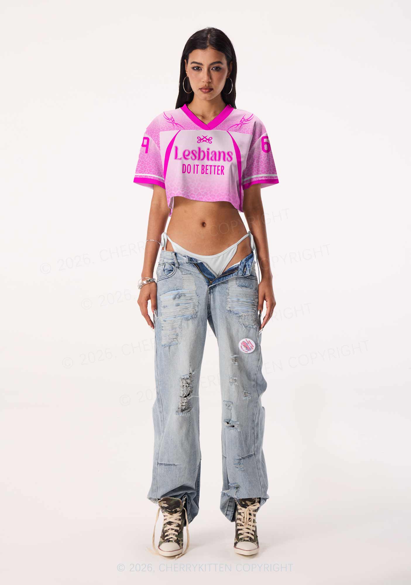 Pink Lesbians Do It Better Pride Y2K Crop Sport Jersey Shirts Cherrykitten