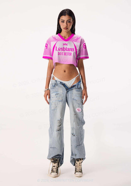 Pink Lesbians Do It Better Pride Y2K Crop Sport Jersey Shirts Cherrykitten