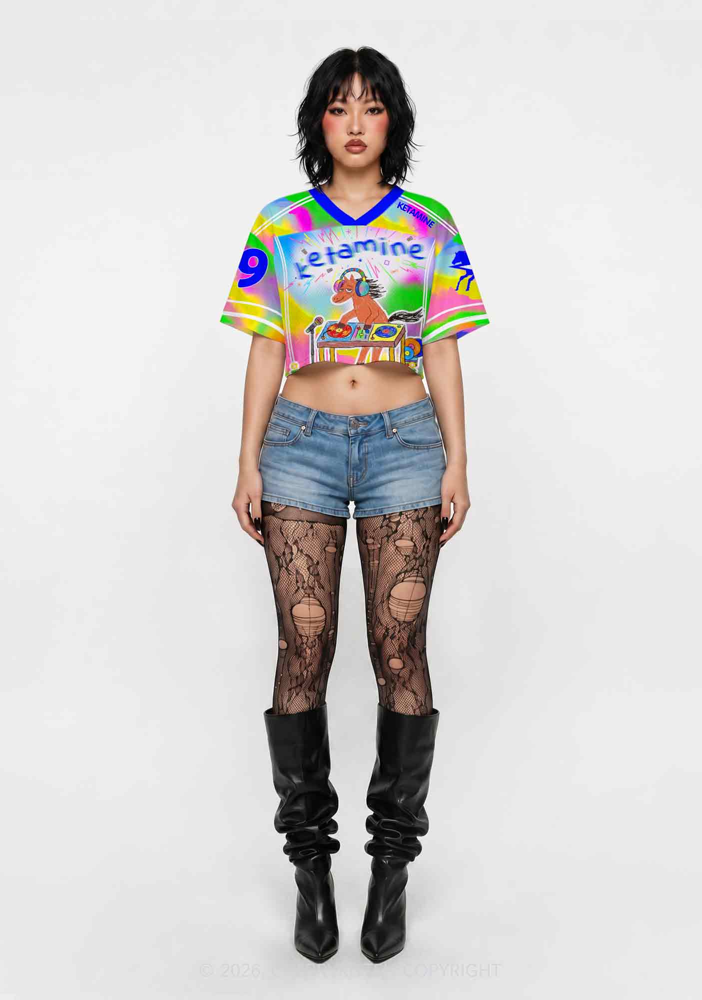 Rainbow K DJ Pony Y2K Crop Sport Jersey Shirts Cherrykitten