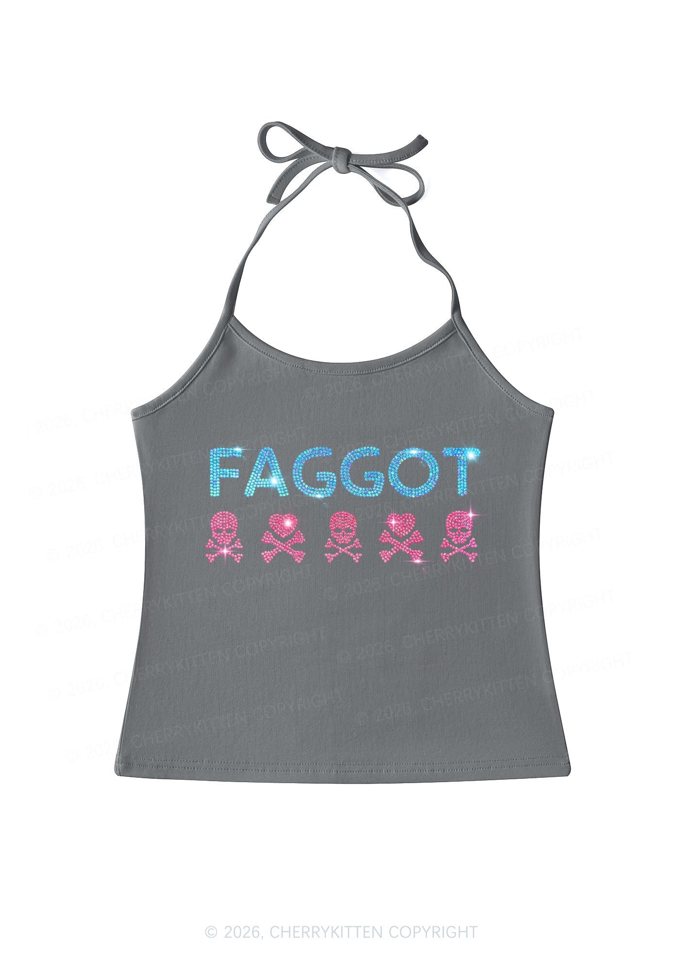 Rhinestone Faggot Skull Pride Y2K Halter Neck Cami Cherrykitten