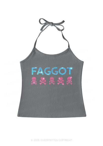 Rhinestone Faggot Skull Pride Y2K Halter Neck Cami Cherrykitten