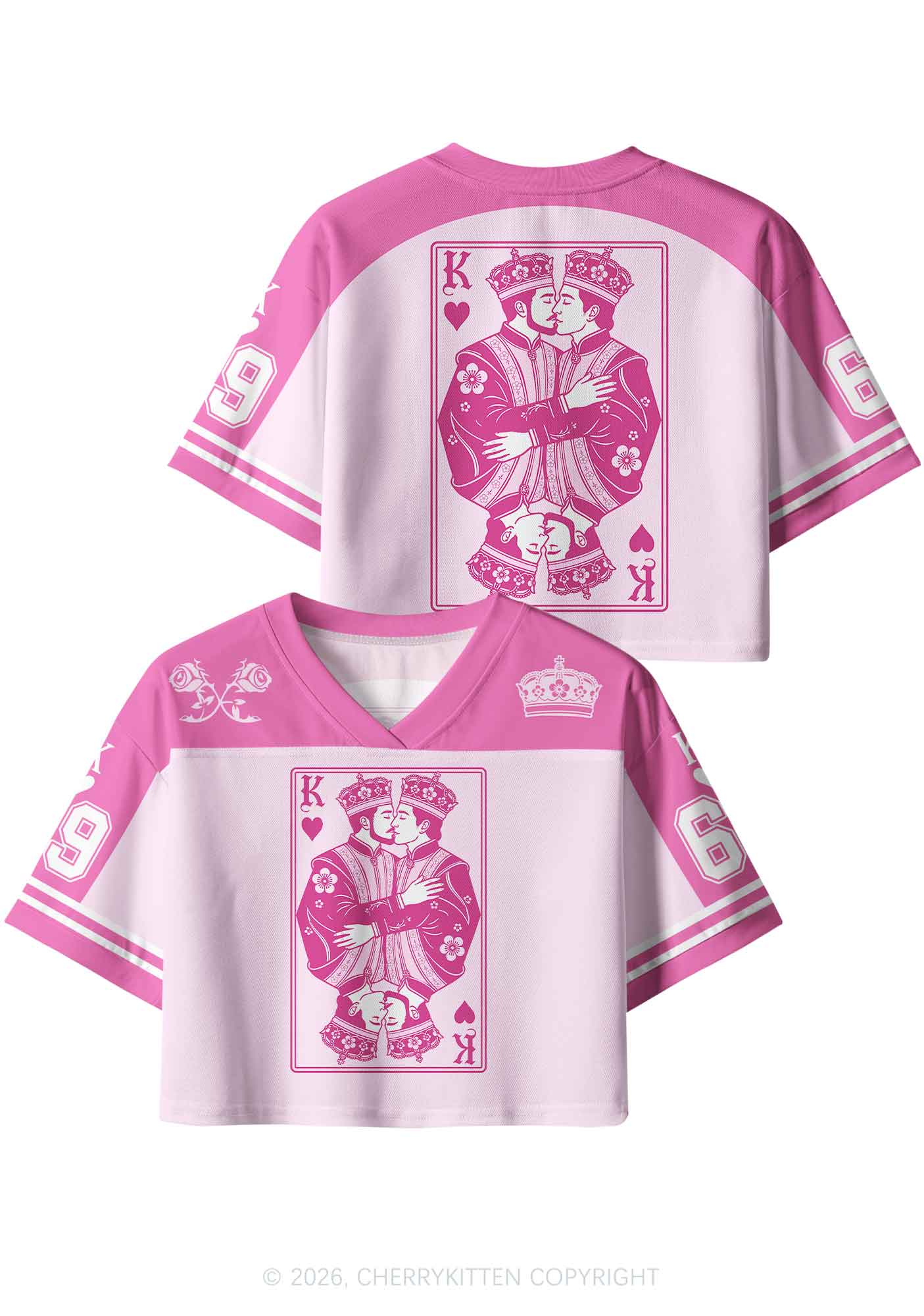 Pink Floral Two Kings Pride Y2K Crop Sport Jersey Shirts Cherrykitten
