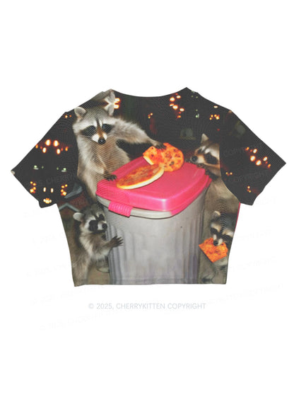 Raccoons Pizza Party Y2K Mesh Crop Top Cherrykitten