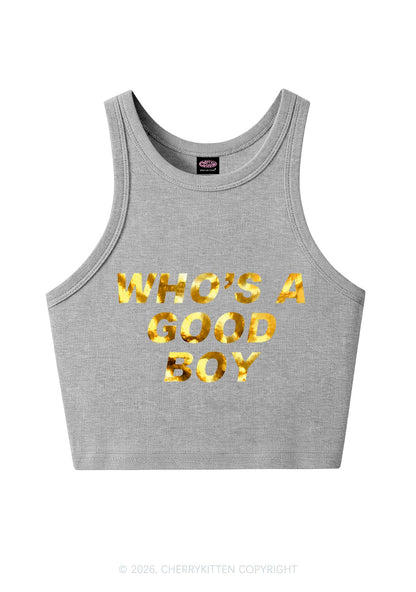 Whos A Good Boy Silver Foil Printed Y2K Crop Tank Top Cherrykitten