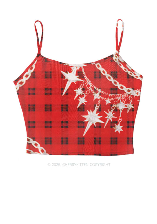 Star Chain Black Pattern Y2K Mesh Cami Tank Cherrykitten