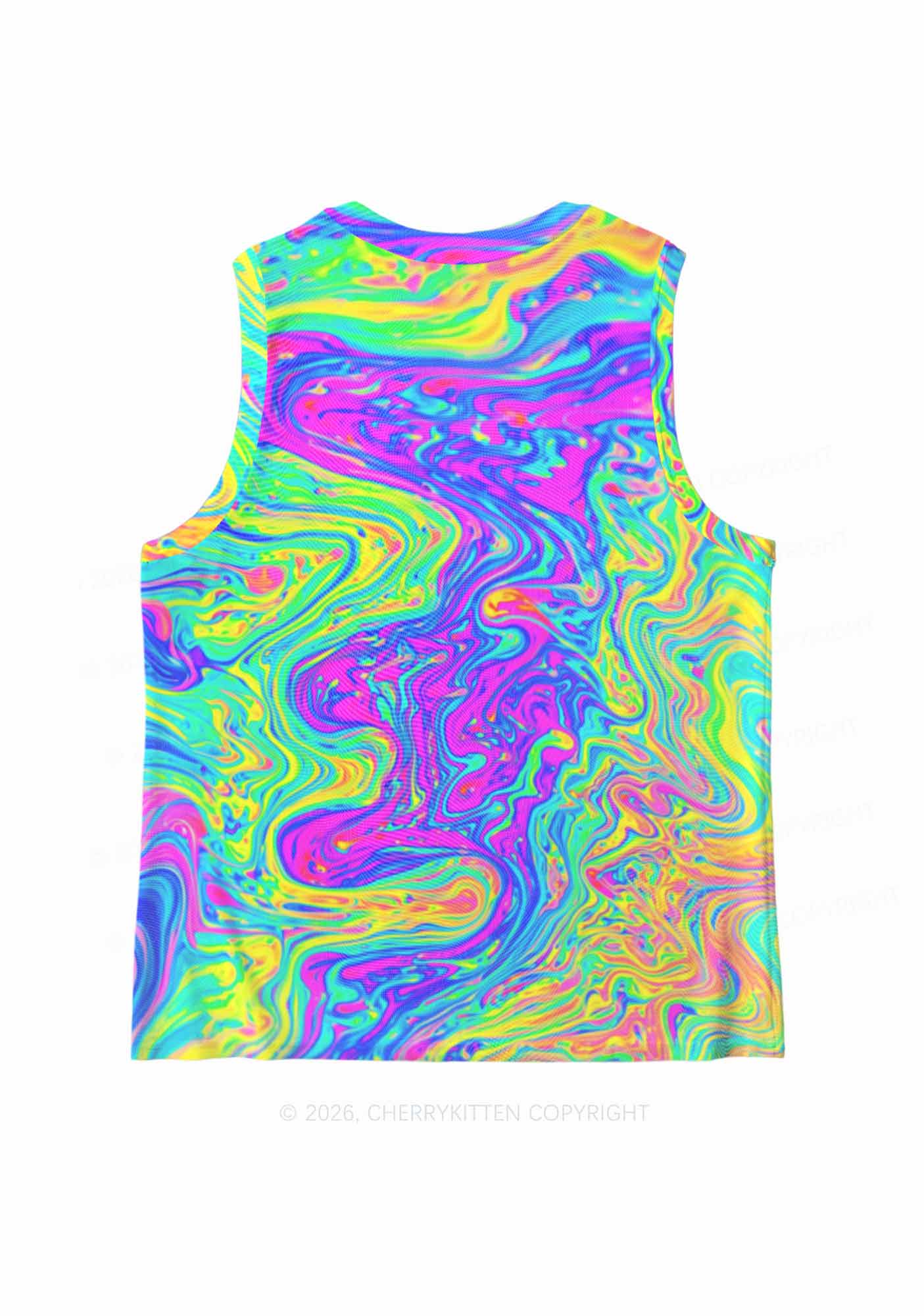 Rainbow Fluid Swirl Y2K Mesh Muscle Tank Cherrykitten
