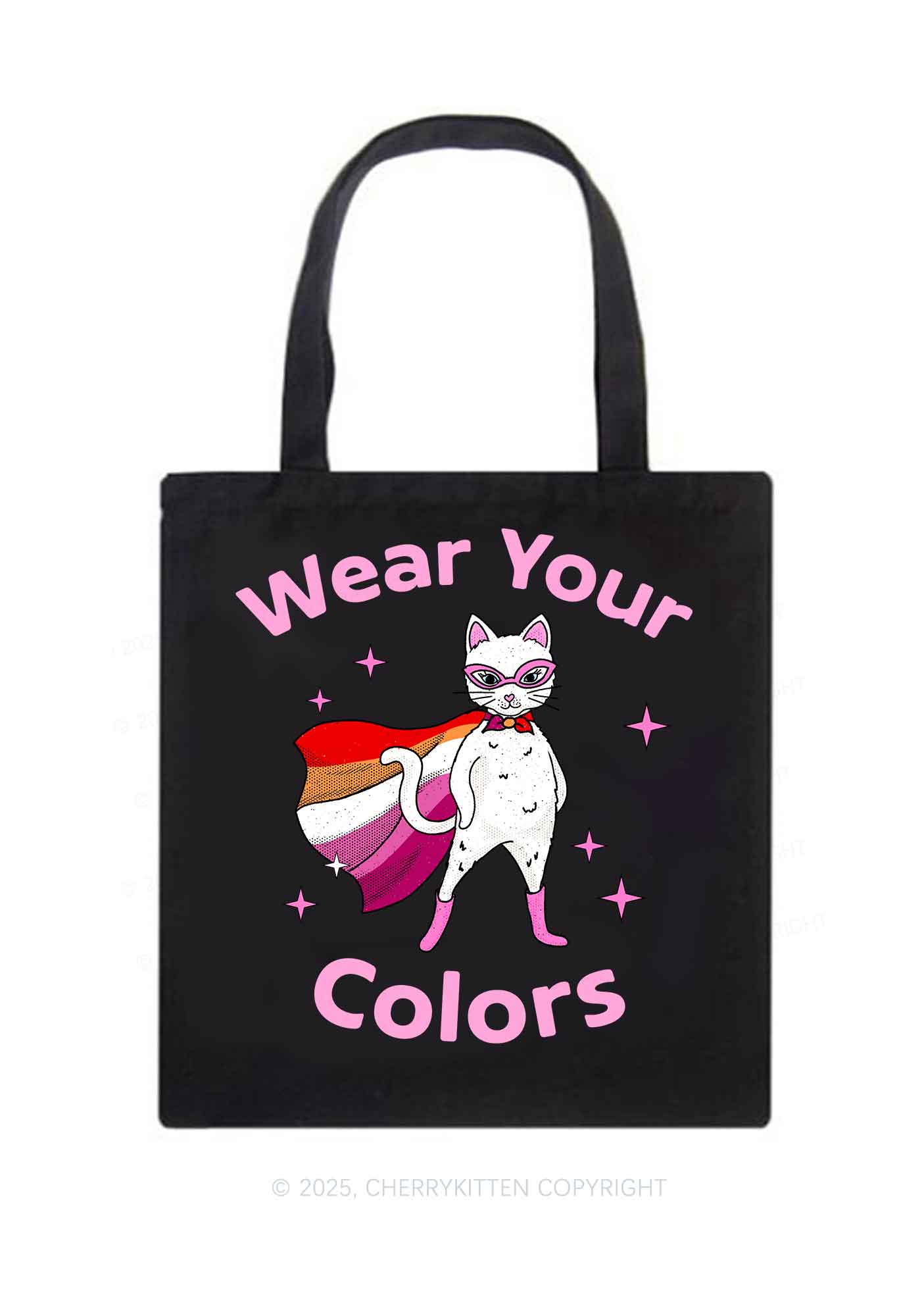 Lesbian Flag Cat Pride Y2K Canvas Tote Bag Cherrykitten