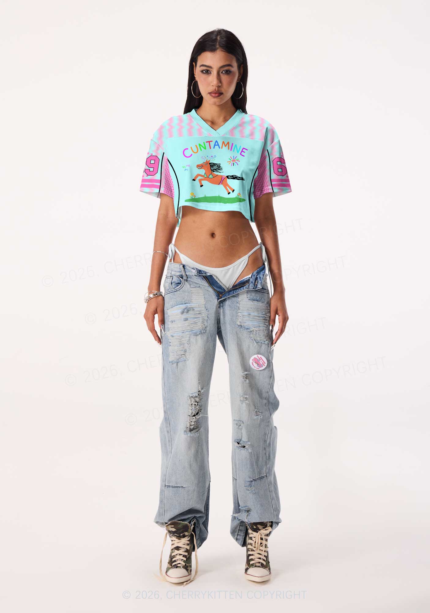 Cxxtamine Pony Y2K Crop Sport Jersey Shirts Cherrykitten