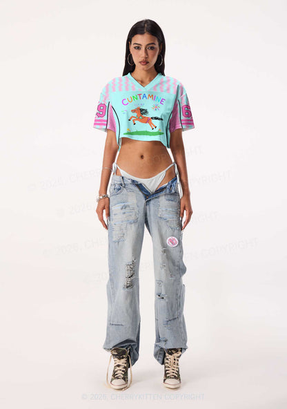 Cxxtamine Pony Y2K Crop Sport Jersey Shirts Cherrykitten