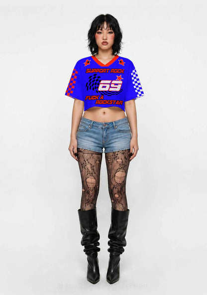 Support Rock Fxxk A Rockstar Y2K Crop Sport Jersey Shirts Cherrykitten