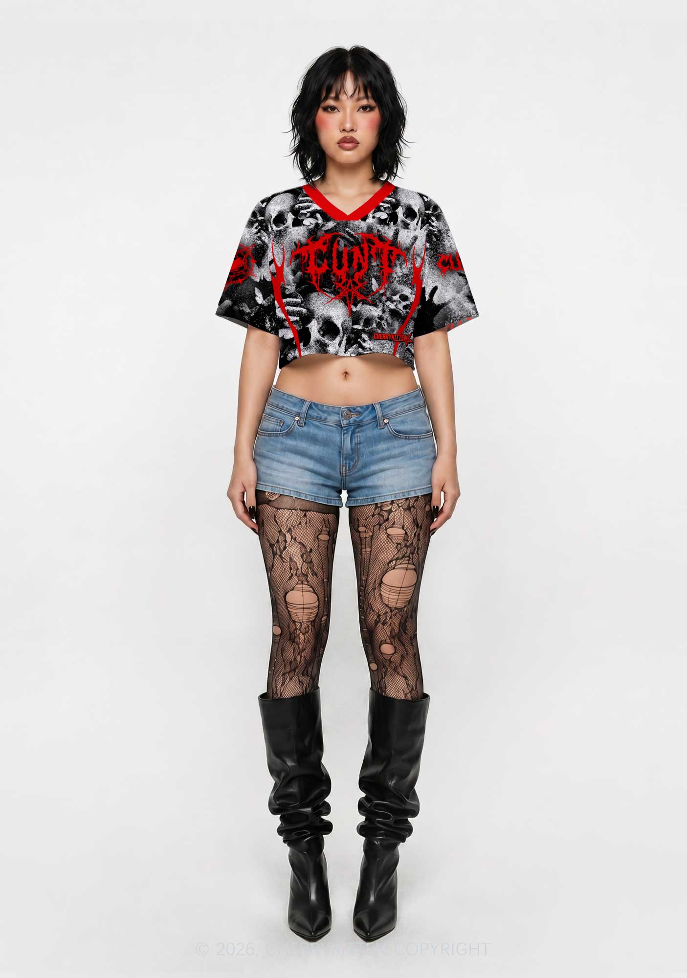 Halloween Punk Cxxt Y2K Crop Sport Jersey Shirts Cherrykitten