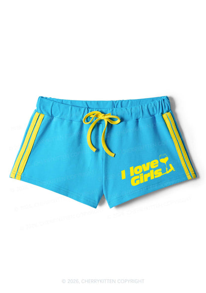 I Love Girls Wine Glass Pride Y2K Drawstring Mini Shorts Cherrykitten