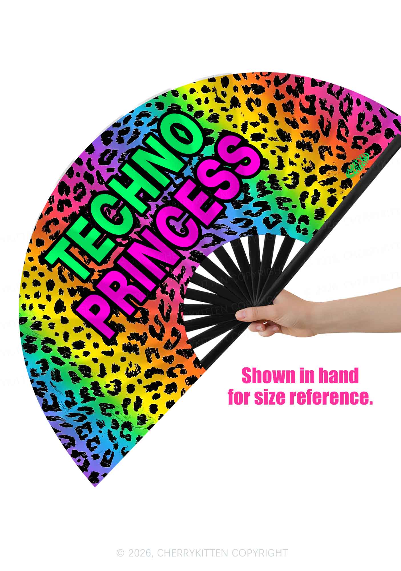 Techno Princess Leopard Y2K Rave Hand Fan Cherrykitten
