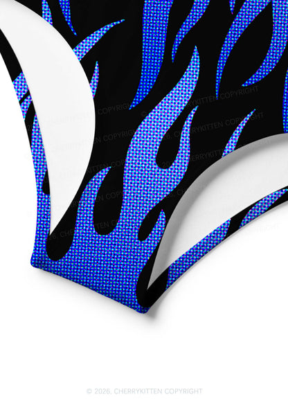 Royal Blue Flame Y2K Print Bikini Set Cherrykitten