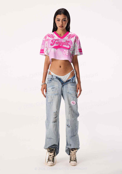 Pink Tie Dye Faggot Pride Y2K Crop Sport Jersey Shirts Cherrykitten