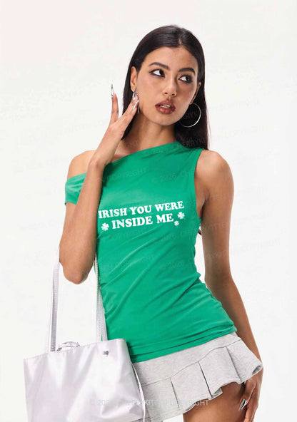 Irish You Were Inside Me St Patricks Y2K Off Shoulder Tank Top Cherrykitten