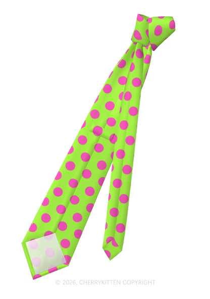 Pink Dots On Green Y2K Necktie Cherrykitten