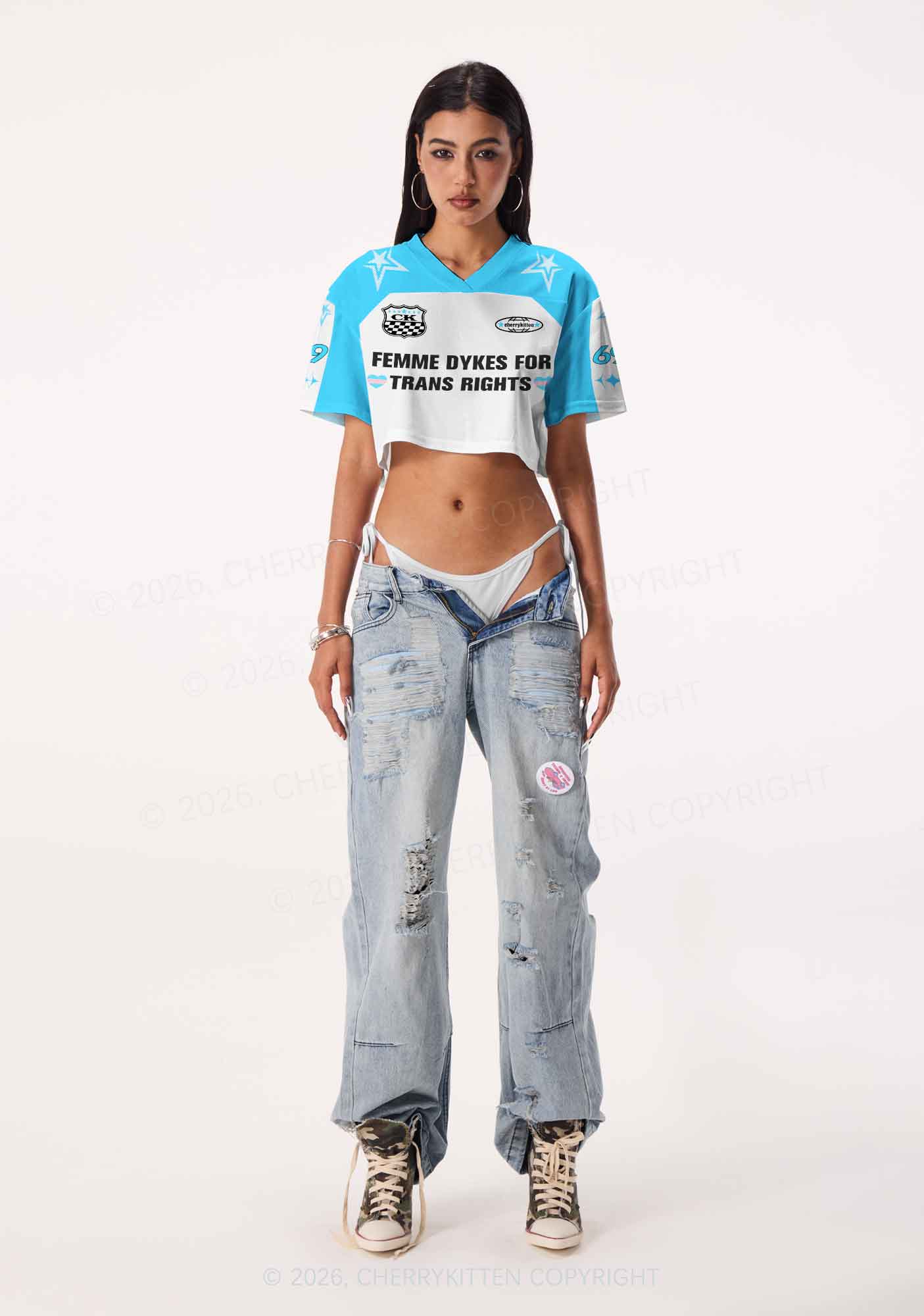 Femme Dykes For Trans Rights Pride Y2K Crop Sport Jersey Shirts Cherrykitten