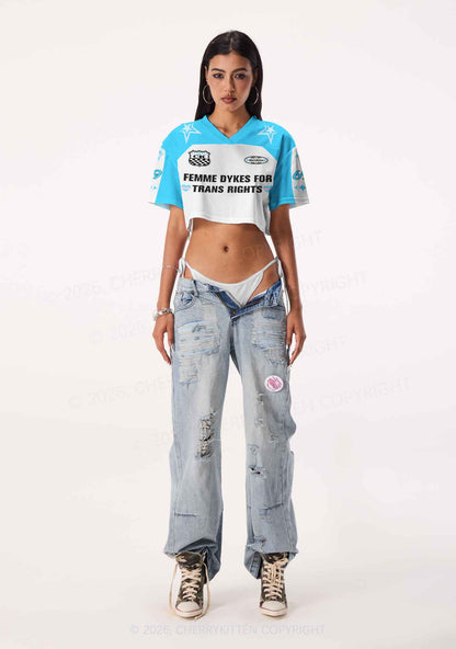Femme Dykes For Trans Rights Pride Y2K Crop Sport Jersey Shirts Cherrykitten