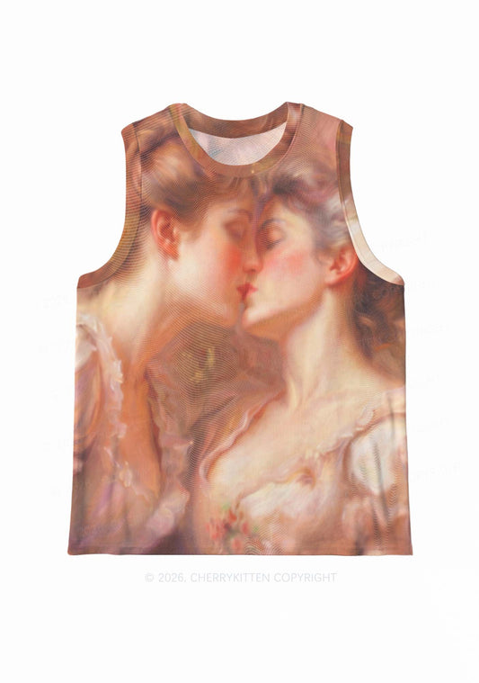 Pastel Dreamy Kissing Couple Pride Y2K Mesh Muscle Tank Cherrykitten