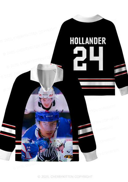 Black Hockey Match HR Y2K Long Sleeve Sport Jersey Shirts Cherrykitten