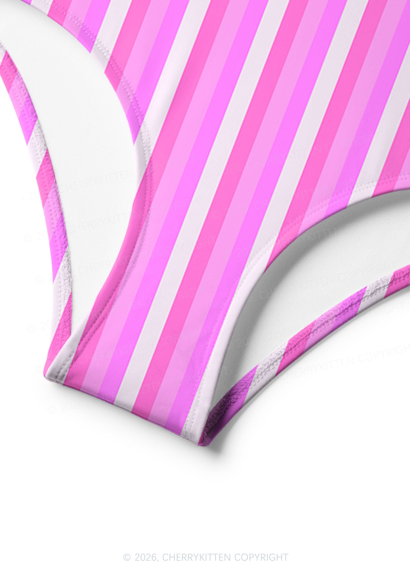 Pink Vertical Stripe Y2K Print Bikini Set Cherrykitten