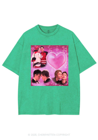 Pink Heart Portrait HR Y2K Shirts Washed Tee Cherrykitten