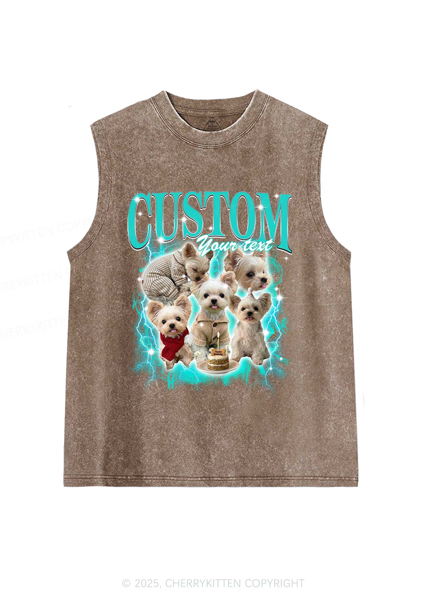 Custom Sparkle Dog Photo Y2K Washed Muscle Tank Cherrykitten