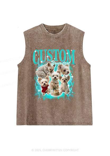 Custom Sparkle Dog Photo Y2K Washed Muscle Tank Cherrykitten